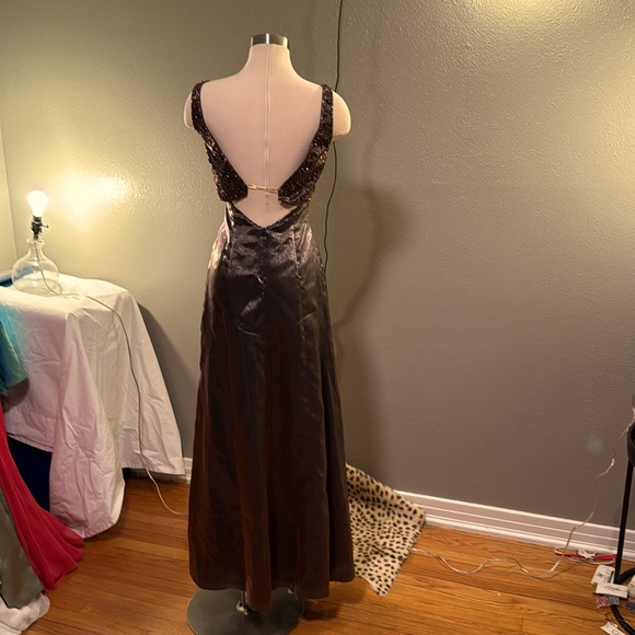 Vintage warm grey formal gown with beading by Precious Formals - Picture 6 of 8